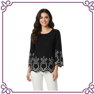 Alfani 3/4 Sleeve Black & White Pineapple Knit Cotton Blend Sweater SZ PM